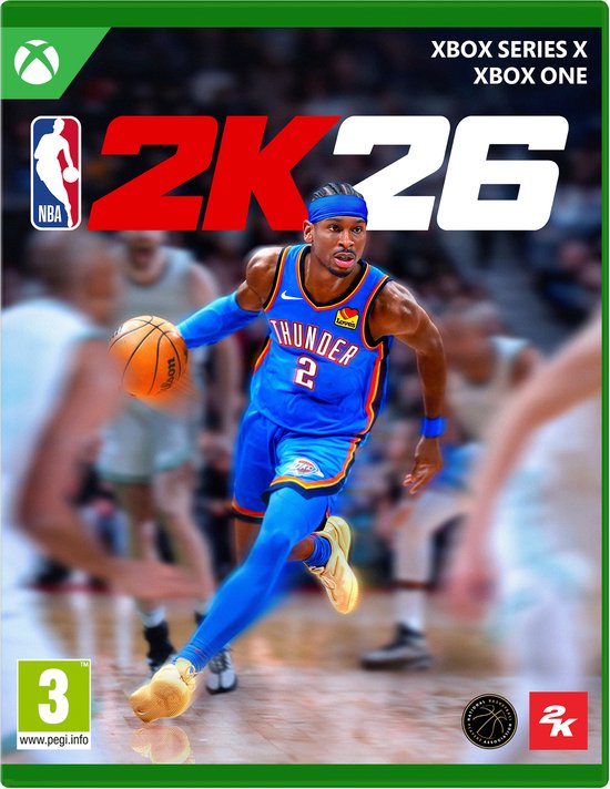 Gamehoes voor Xbox Series X en Xbox One van NBA 2K26 met een actiebeeld van een basketballer op het veld.