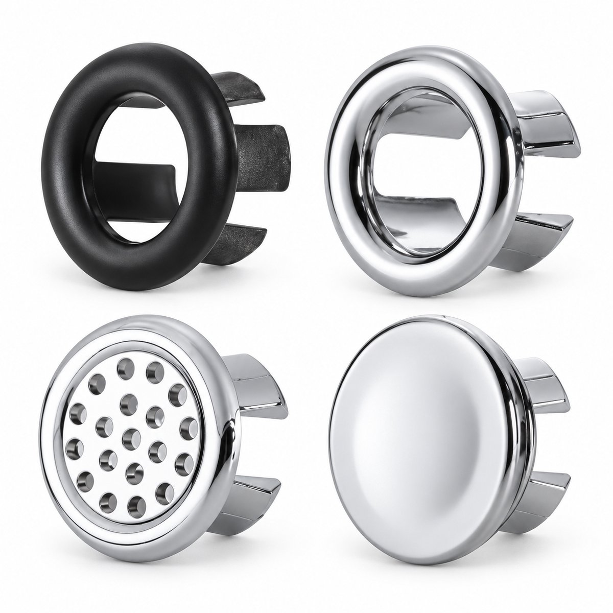 Consumerce® Overloop Ring Wastafel - 4-delige Set - Overlooprozet & Overloopafdekking - Ronde Sierring en Afdekkap voor Wasbak - Zwart & Chroom