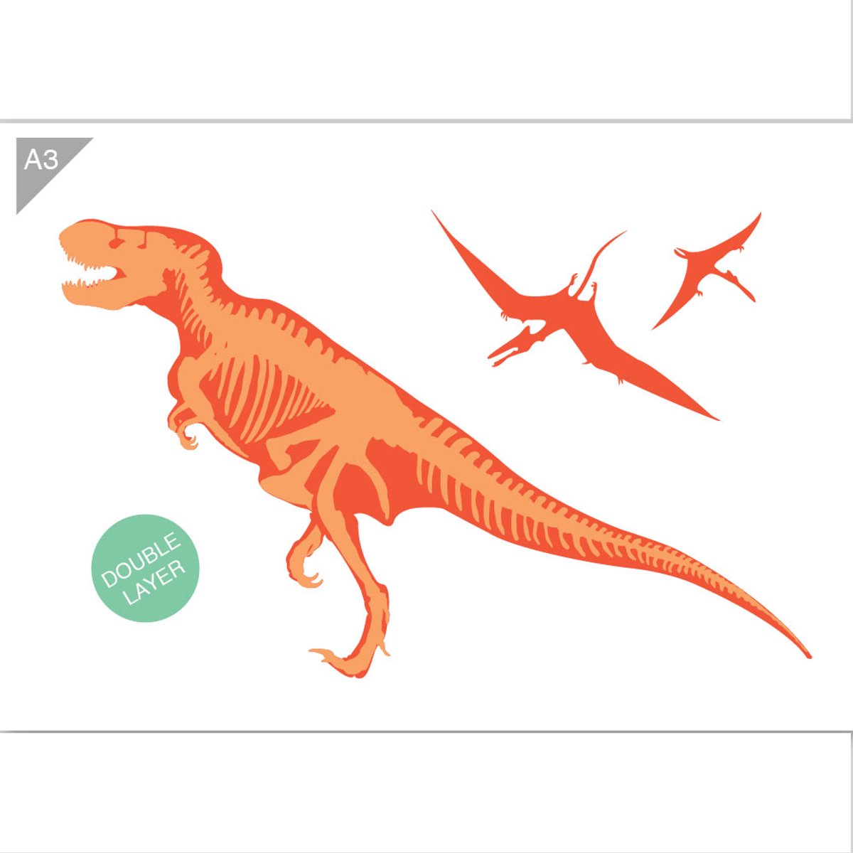 Dinosaurus sjablooon - T-rex sjabloon - 2 lagen kunststof A3 stencil - Kindvriendelijk sjabloon geschikt voor graffiti, airbrush, schilderen, muren, meubilair, taarten en andere doeleinden