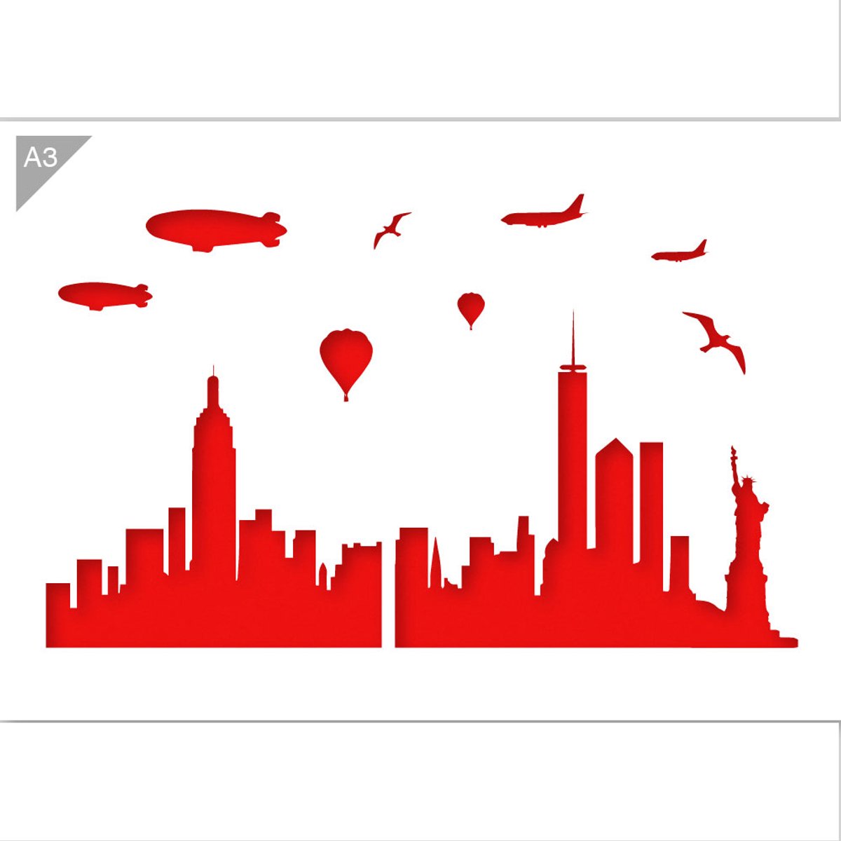 New York skyline sjabloon - Kunststof A3 stencil - Kindvriendelijk sjabloon geschikt voor graffiti, airbrush, schilderen, muren, meubilair, taarten en andere doeleinden