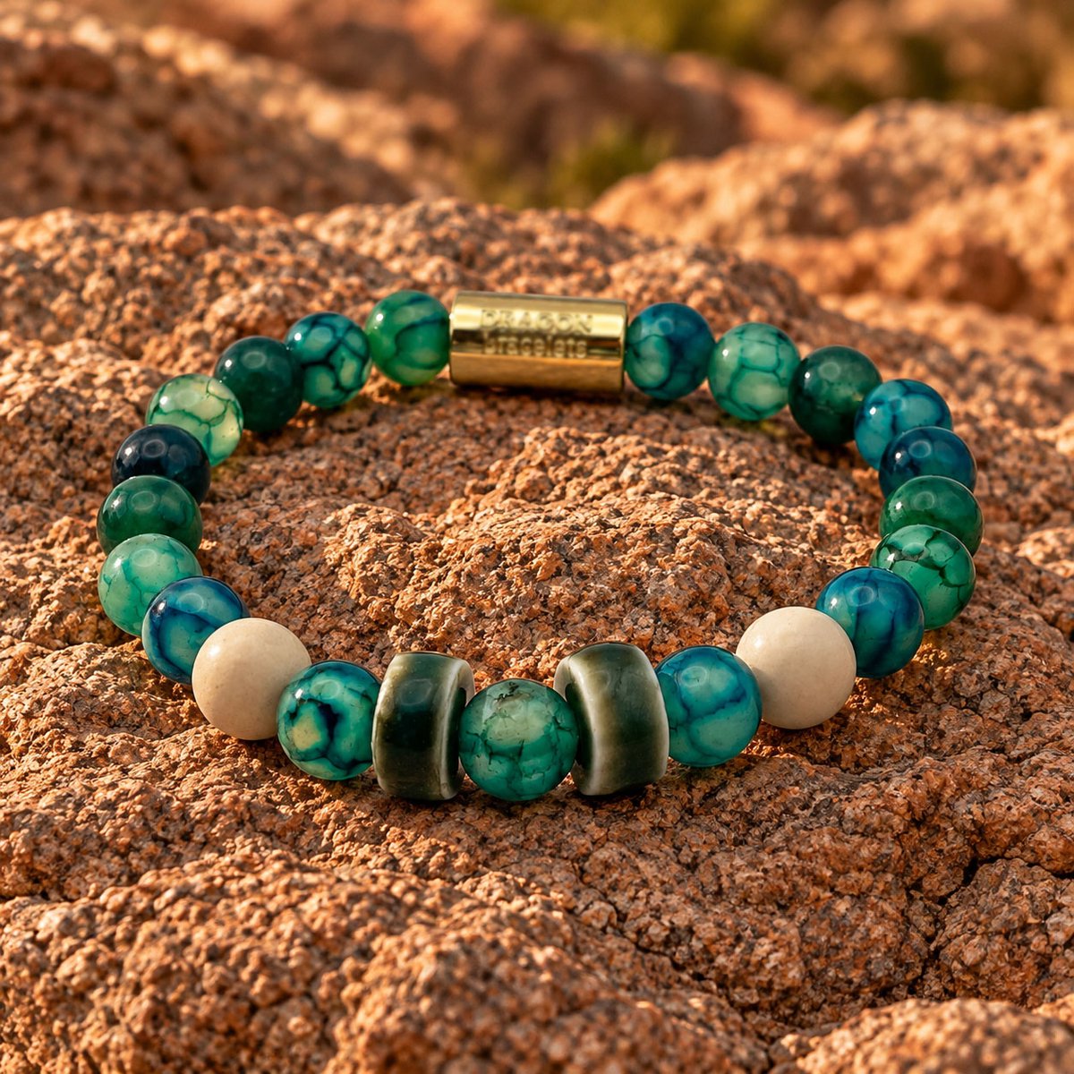 Dragon Bracelets® - Terra Reef - Natuurstenen Armband - Agaat - Geglazuurd Keramiek - Groen - Beige - Blauw