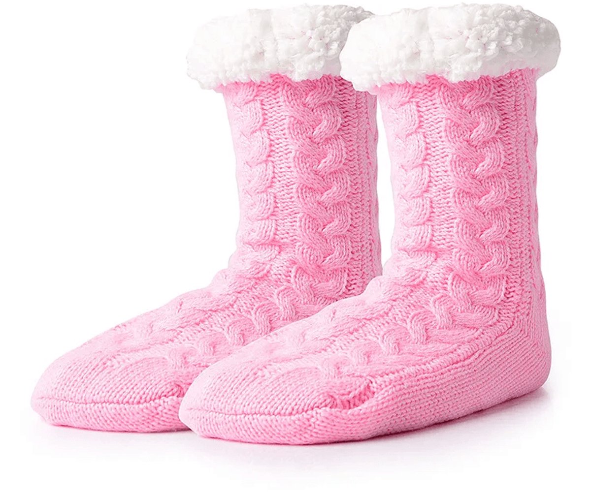Huissokken Dames en Heren - Warme Sokken - Fleece Sokken - Dikke Sokken - Fluffy Sokken - Verwarmde Sokken - Gevoerde Sokken - Antislip Sokken - Winter Sokken - Slofsokken - Bedsokken - Roze