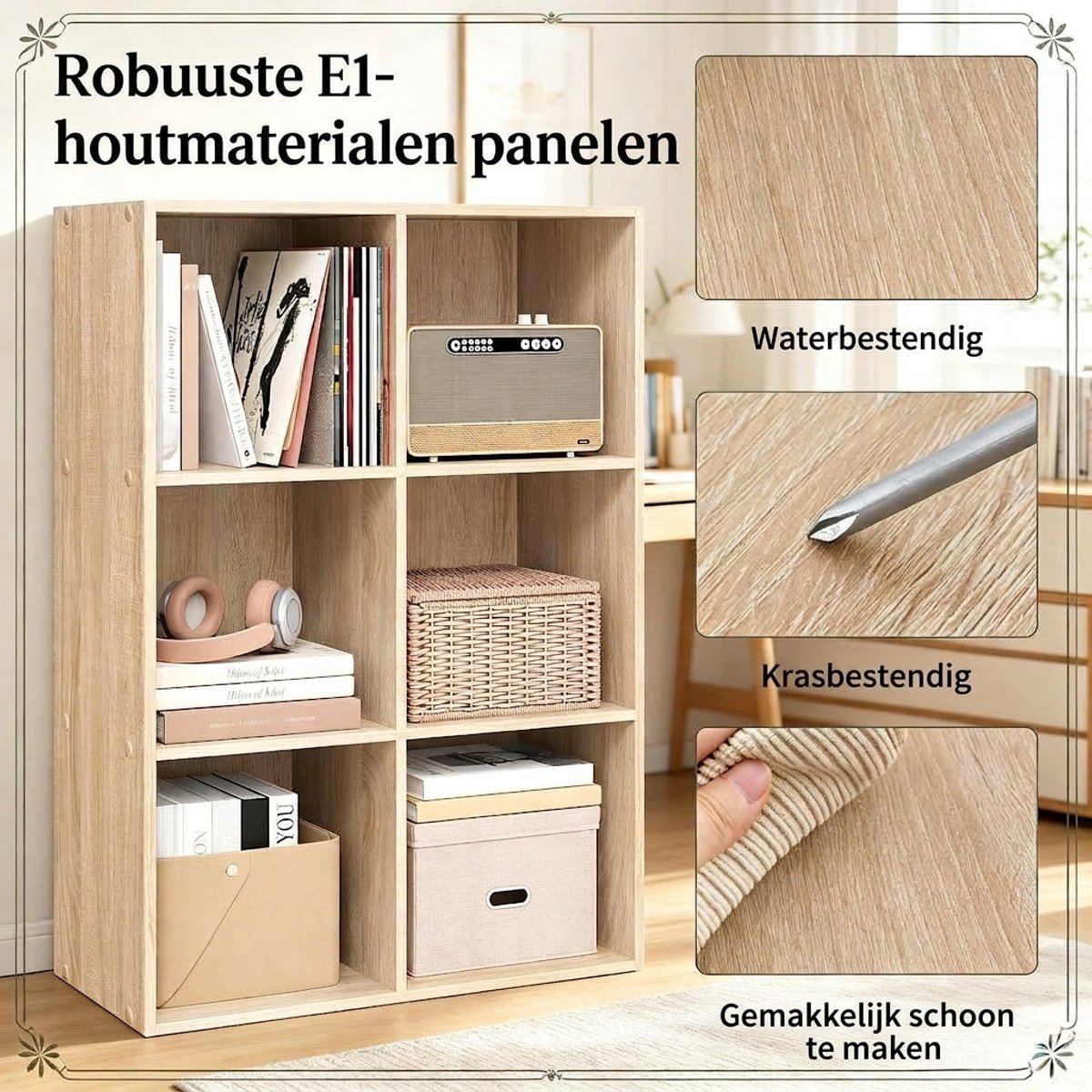 Open Kubus Boekenkast Met 6 Vakken - Eiken Vakkenkast Voor Boeken En Decoratie - Horizontaal Of Verticaal Te Plaatsen - Voor Woonkamer En Kantoor