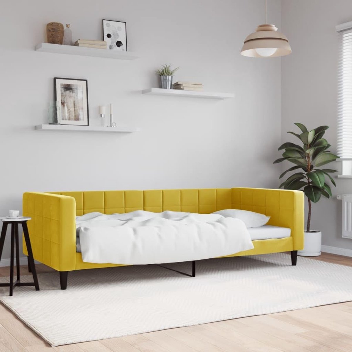 Gele fluwelen dagbed, 90 x 200 cm, van fluweel, slaapbank, modern, 2-zitsbank, eenpersoonsbank, gestoffeerde bank voor woonkamer, kantoor, model B