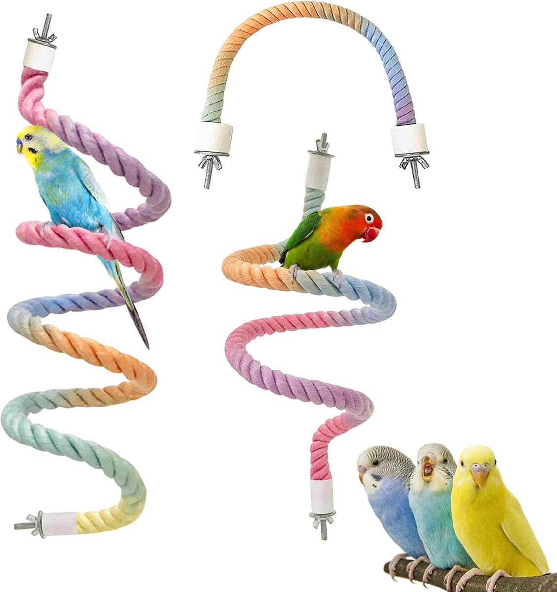 Speelgoed, gradiënt kleurrijke vogel touw baars standaard, buigbare kooi klimtouw, vogelkooi accessoires, geschikt voor alle vogels (40cm+60cm+100cm)