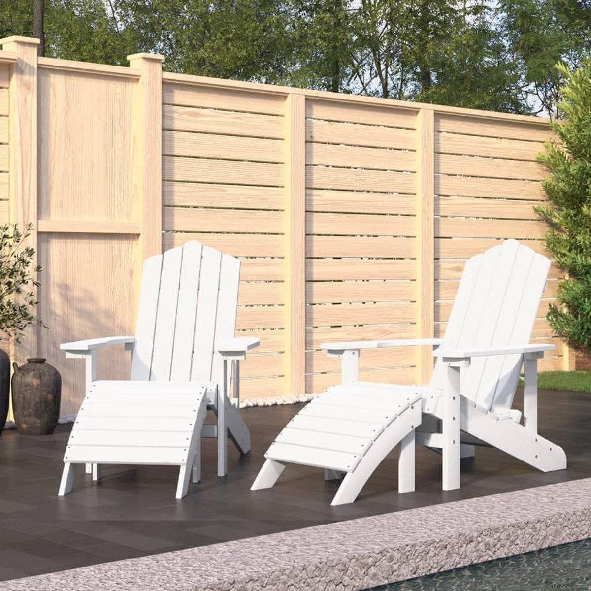 Adirondack Tuinstoelen, 2 stuks, met krukken, HDPE, wit, terrasstoelen voor gazons