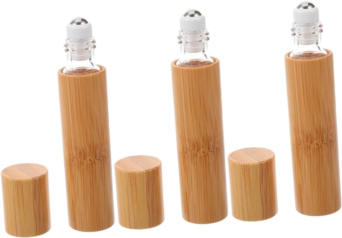 3-delige Rol Alle Bamboe Roller Ball Olie Lege Olieflessen Rolflessen Voor Oliën Etherische Olie Rollen Parfum Flesje Etherische Olie Roller Kleine Olieflessen Glas