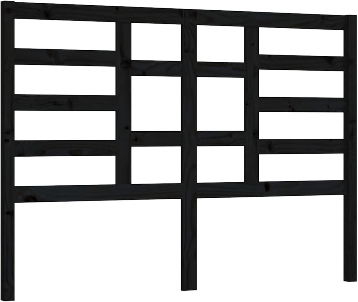 Beklede hoofddeel wand-hoofddeel 126 x 4 x 104 cm (B x D x H) voor bed bedframe slaapkamer, massief grenenhout, zwart