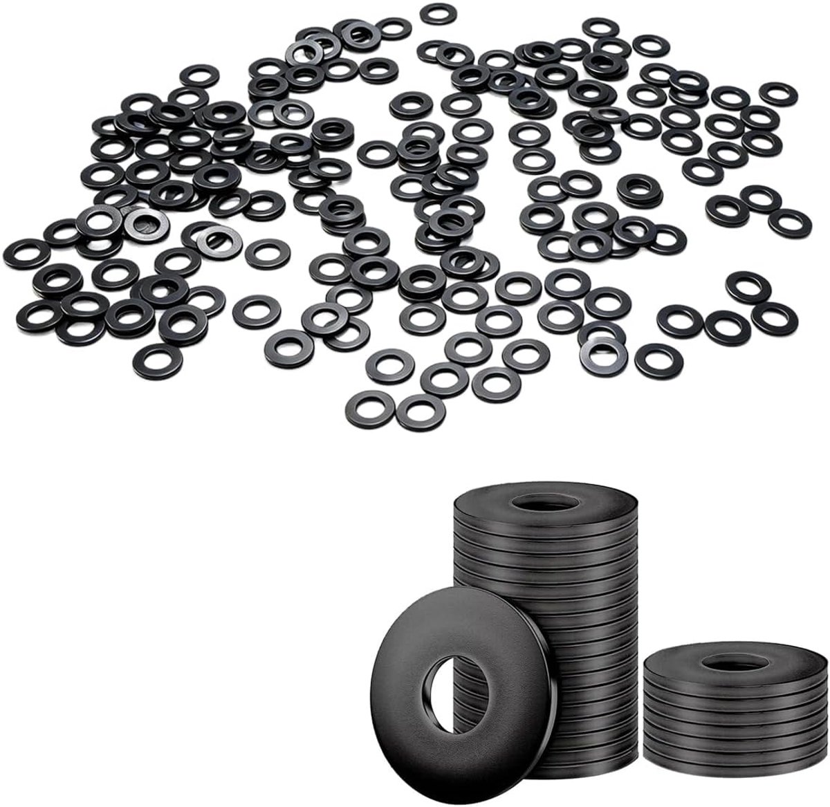 Platte ringen, koolstofstaal klasse 8.8 zwart, M4 x 9 x 0,8 mm metalen borgringen voor schroeven, moeren, draadstangen, reparatie, keuken, auto