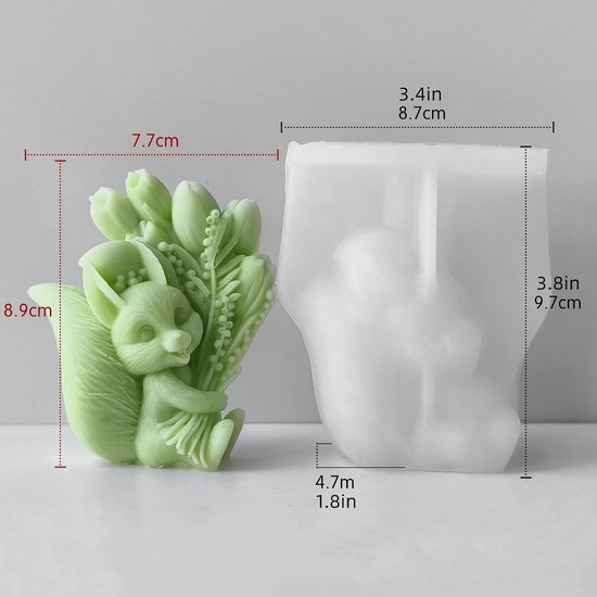 Houdt bloem kaarsvorm gipsvorm epoxyhars gietvorm 3D eekhoorntje houdt tulpen siliconen vorm voor fondant, taartdecoratie, chocolade, sojawas kaarsen, zeep, gips, handwerk (eekhoorn) — afbeelding 2