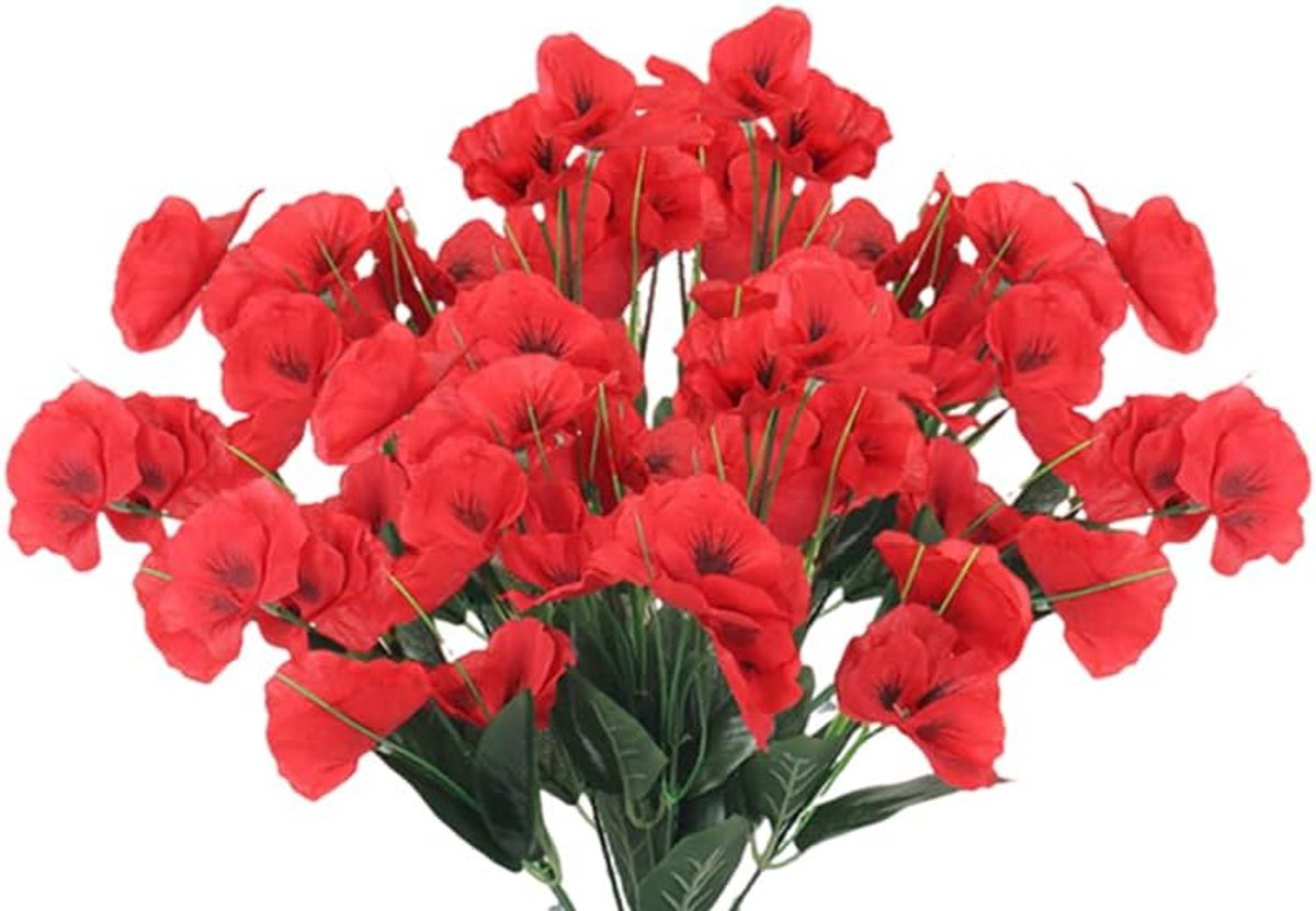 Kunstzijde bloemen 33,7 cm faux viooltje bloemen UV-bestendige plastic planten voor thuis bruiloft tuin veranda tafel centerpieces indoor outdoor decor (6, rood)