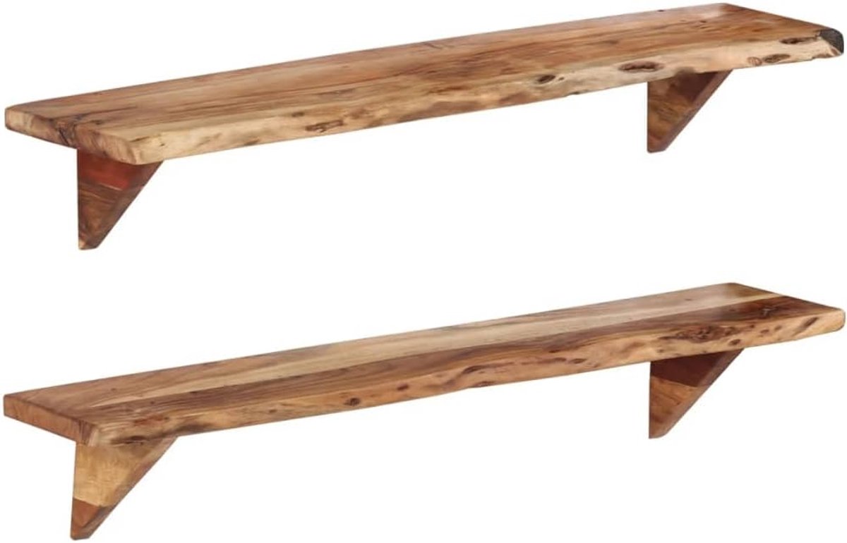 Wandplank voor Hoek Decoratieve Planken Multifunctionele Wandplank Wandplank 2 STK. 110x20x18 cm Massief Hout Acacia Geschikt voor Woonkamer, Slaapkamer, Kantoor