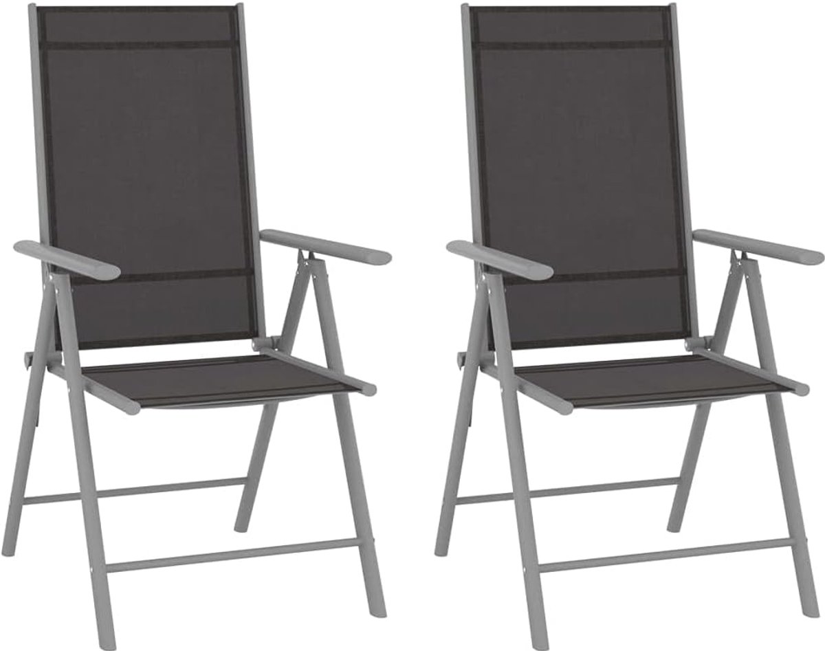 Inklapbaar 2 STK. Textileen zwart, outdoor stoelen vrijetijdsstoelen balkonstoelen terrasstoelen voor tuin, gazon, terras