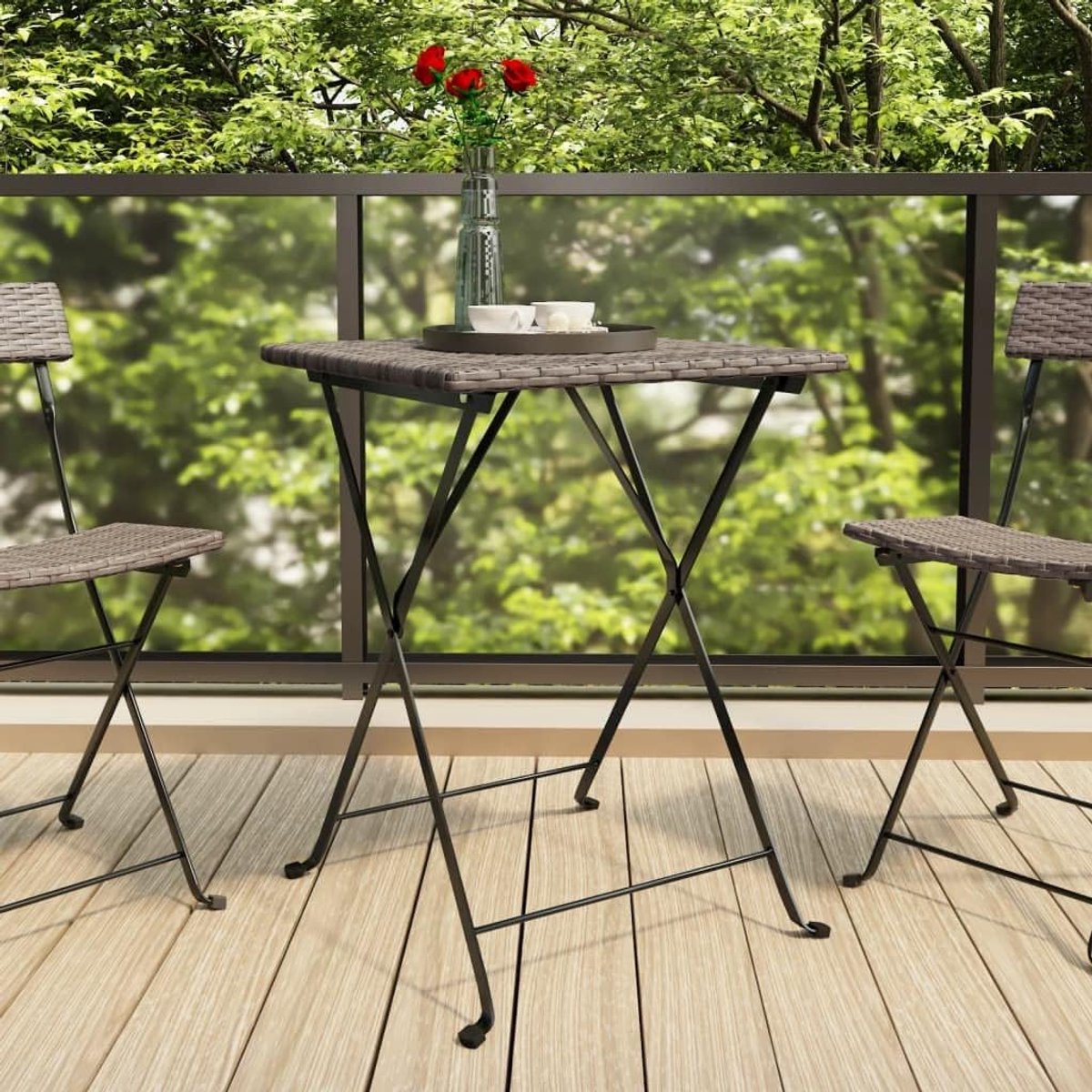 Tuinmeubelen, balkontafel, bistrotafel, inklapbaar, grijs, 55 x 54 x 71 cm, polyrotan voor tuin, terras, balkon