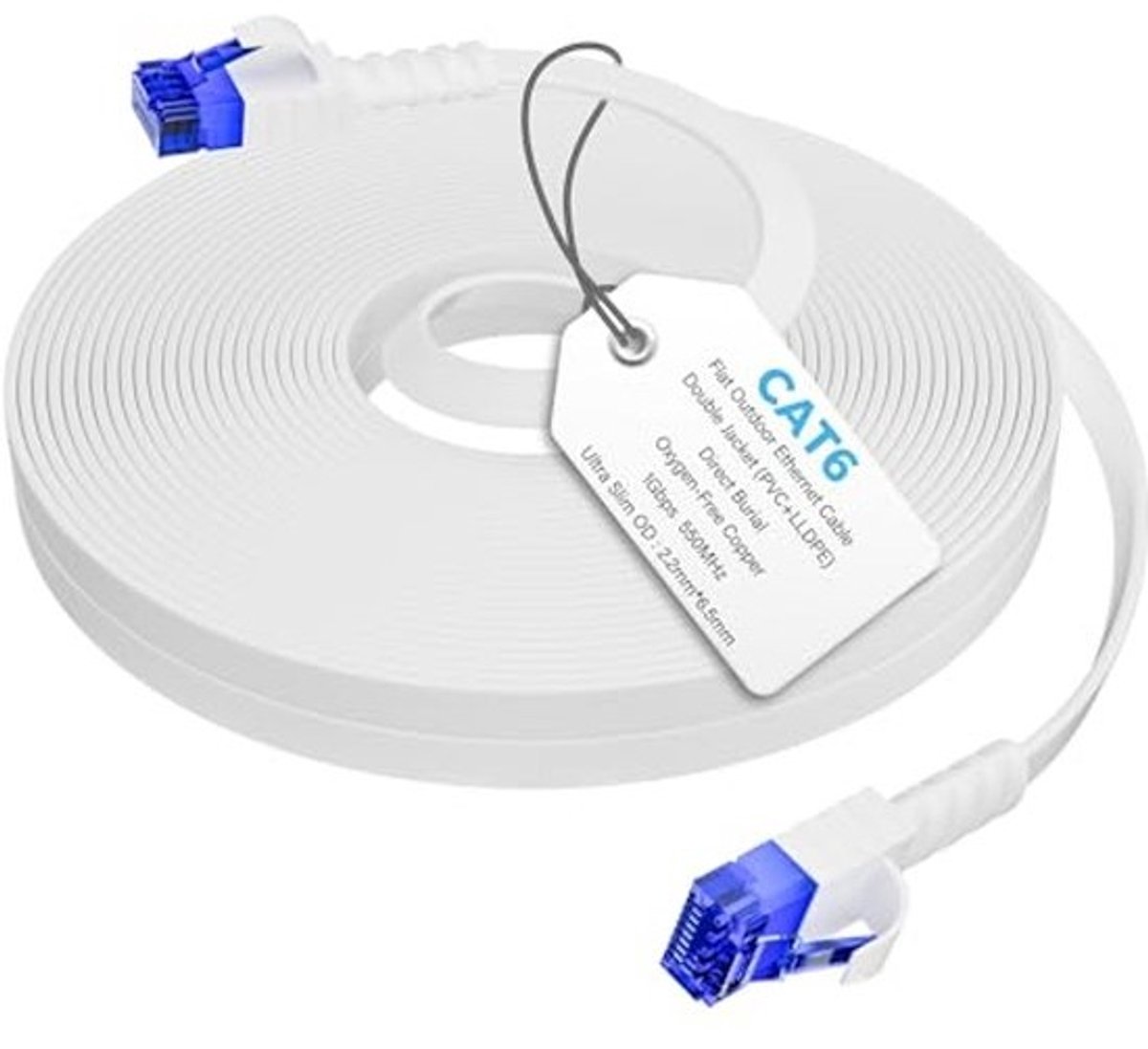 Platte CAT 6 Ethernet-kabel - 20 m - Waterdichte Gigabit LAN- en patchkabel - Voor binnen- en buitengebruik