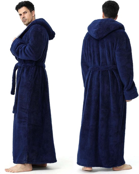 Heren lange gewaden met capuchon volledige lengte capuchon badjas fleece pluche pluizige huisjas nachthemd — afbeelding 2