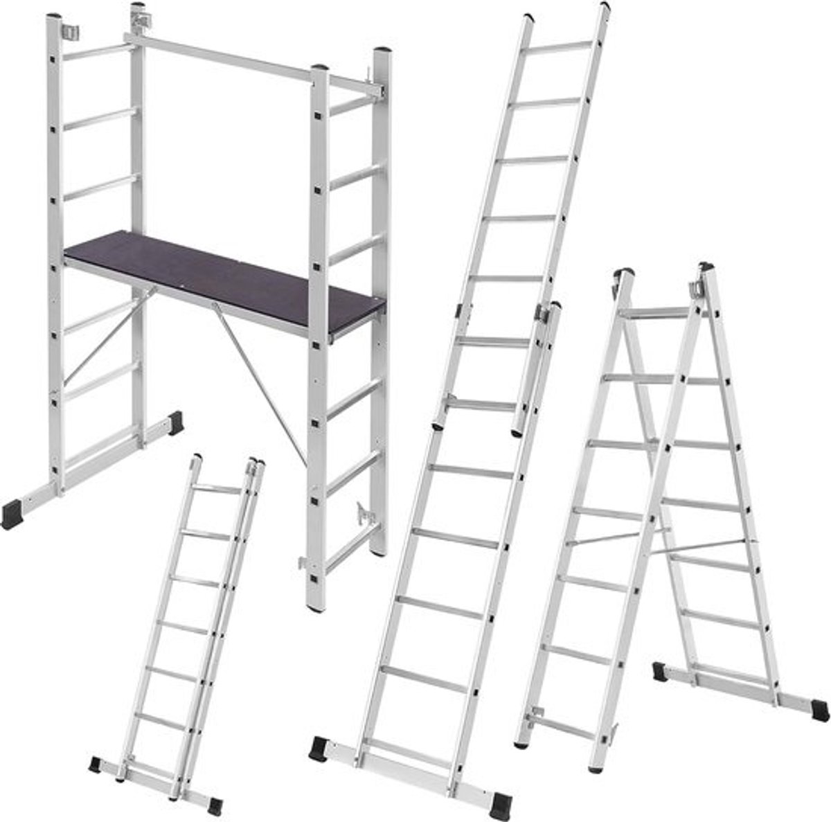 14-traps aluminiumsteiger - met platform en antislipvoeten - Multifunctionele ladder - voor professionals