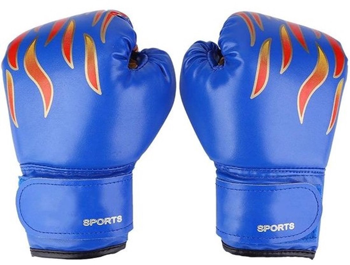 Kinderbokshandschoenen – PU-leer – met vlammenprint – verstelbare klittenband sluiting – voor training – geschikt voor 3-12 jaar – 1 paar