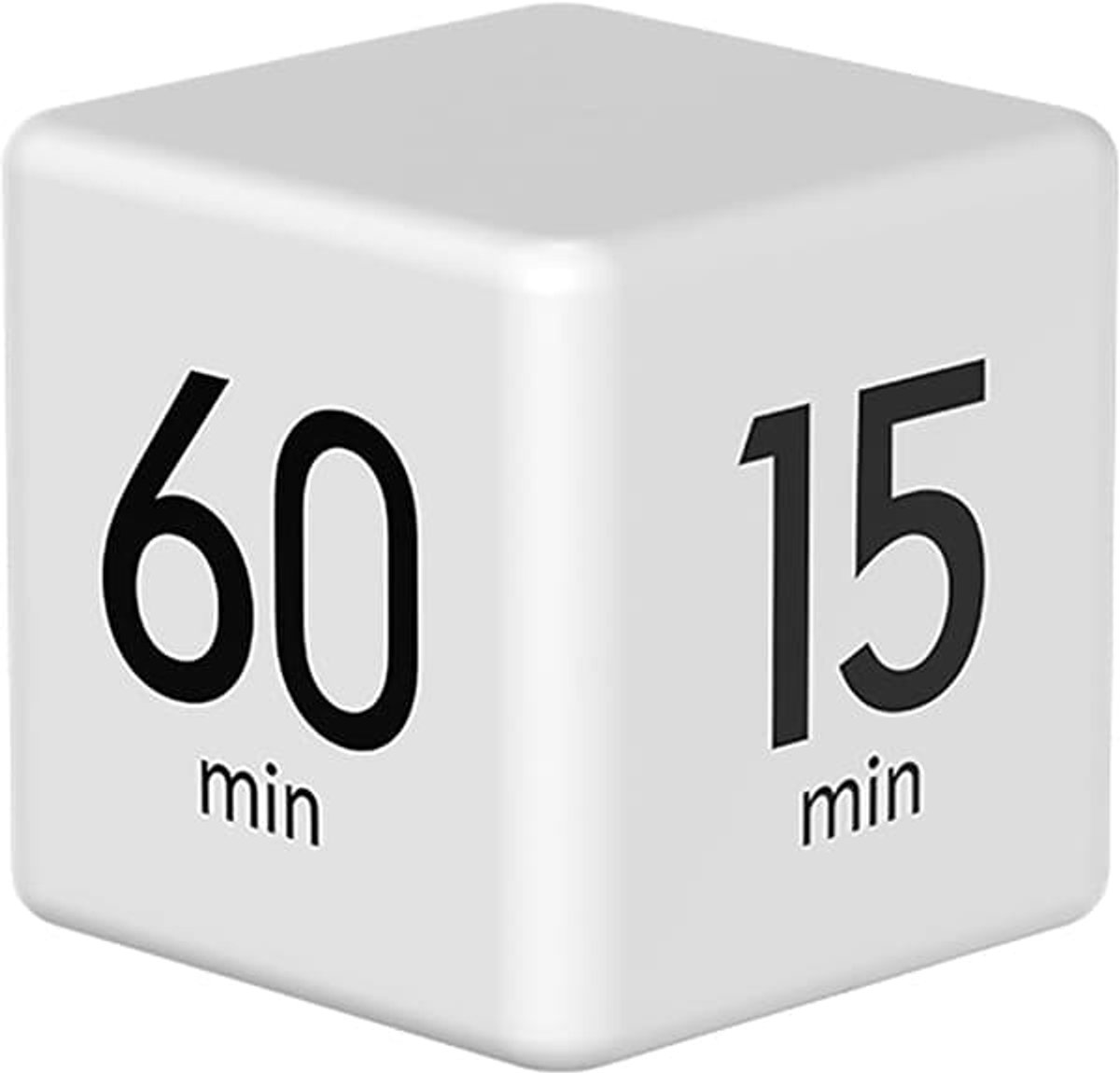 Kubustimer met zwaartekrachtsensor, geschikt voor leren, werken, spelletjes, taken, in de keuken, voor kinderen, ADHD, productiviteit, training, wit.