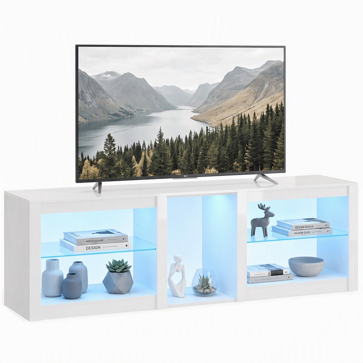 Homcom tv-meubel met RGB-ledverlichting - Tv-kast voor tv tot 75 inch - Hoogglans wit