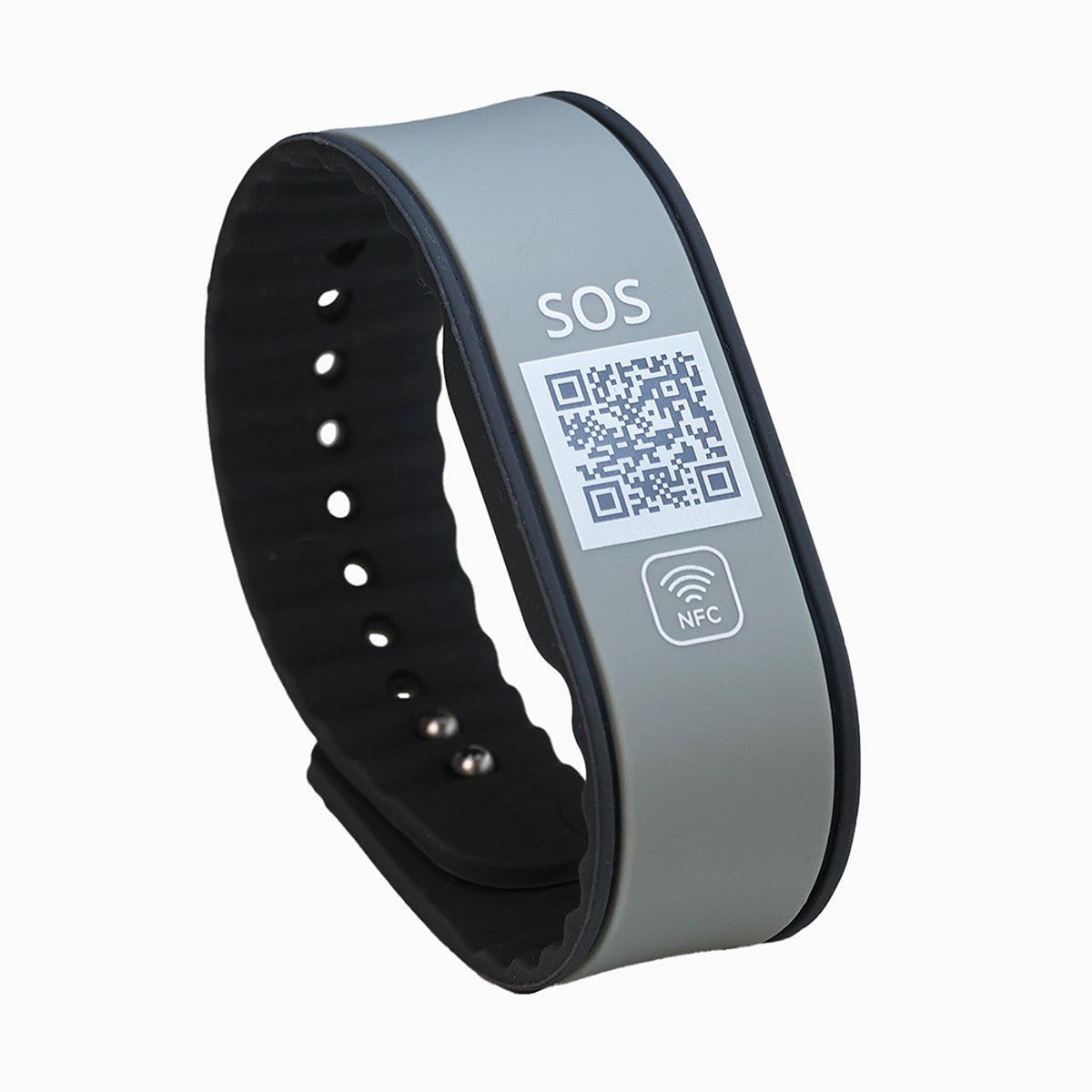 DynaTag SOS Armband Medische Armband met QR-code en NFC - Siliconen Middengrijs - Volwassenen en Kinderen