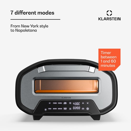 Klarstein Pizzaoven PizzaForno elektrische met 1700 W - 7 programma's + geheugen - digitaal display - 51 cm - voor pizza - voor Keuken - Touch - Pizzaoven Houtskool Steenoven — afbeelding 2
