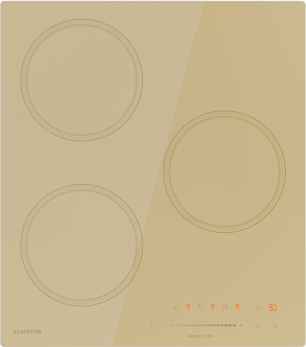 Klarstein Inductiekookplaat Victoria – 3 Zonen inbouw inductiekookplaat, 6.600 W Mit Boostern, Touch Schieberegler, Timer Und kinderbeveiliging, Beige, compact 45 cm design - 6600W 3 Zones - voor Keuken - Kinderslot Restwarmte-Indicator