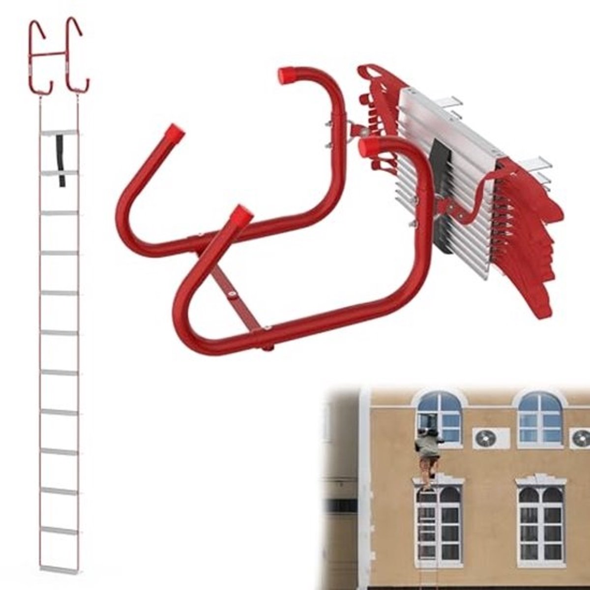 Vuurvaste aluminium reddingsladder 4,5 m - Opvouwbare veiligheidsladder voor noodgevallen