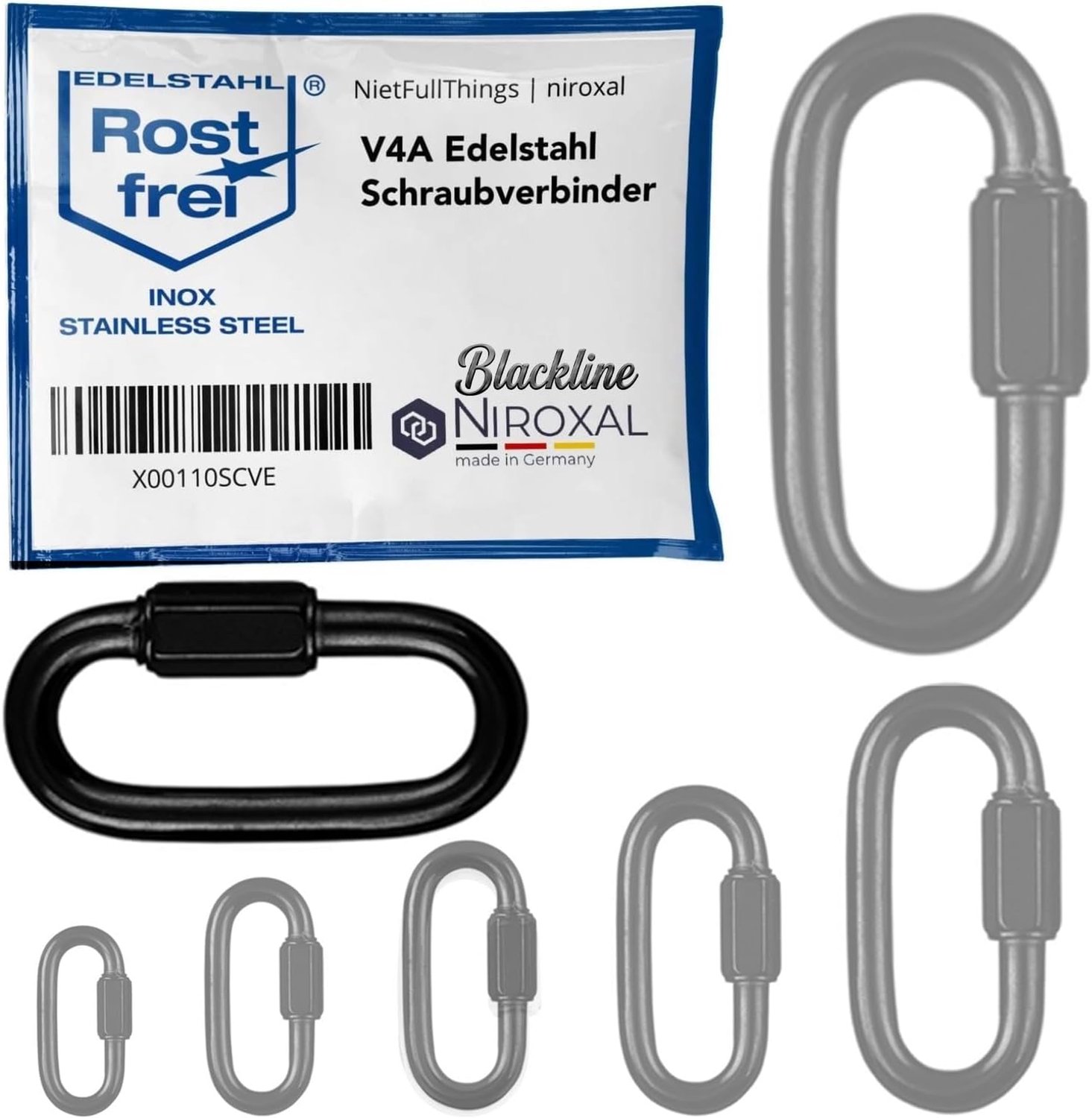 Schoefverbinders Ø 10 mm - V4A A4, zwart - 3700 kg breeklast - ideaal voor hoge lasten - ShopVlot