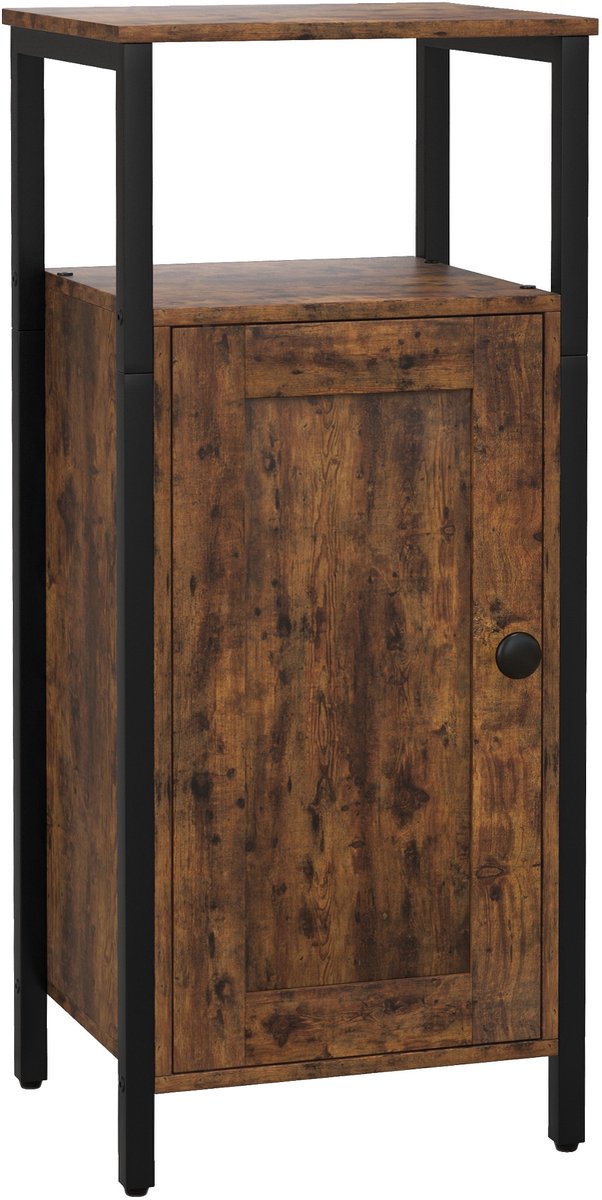 Homona Bijzettafel met opbergruimte - Met 2 open planken en verstelbare plank - 34 x 30 x 80 cm - Rustiek bruin