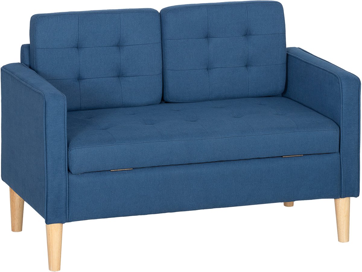 Homona 2-zitsbank met opbergruimte - Met knoopdetails - 117 x 62 x 78 cm - Blauw