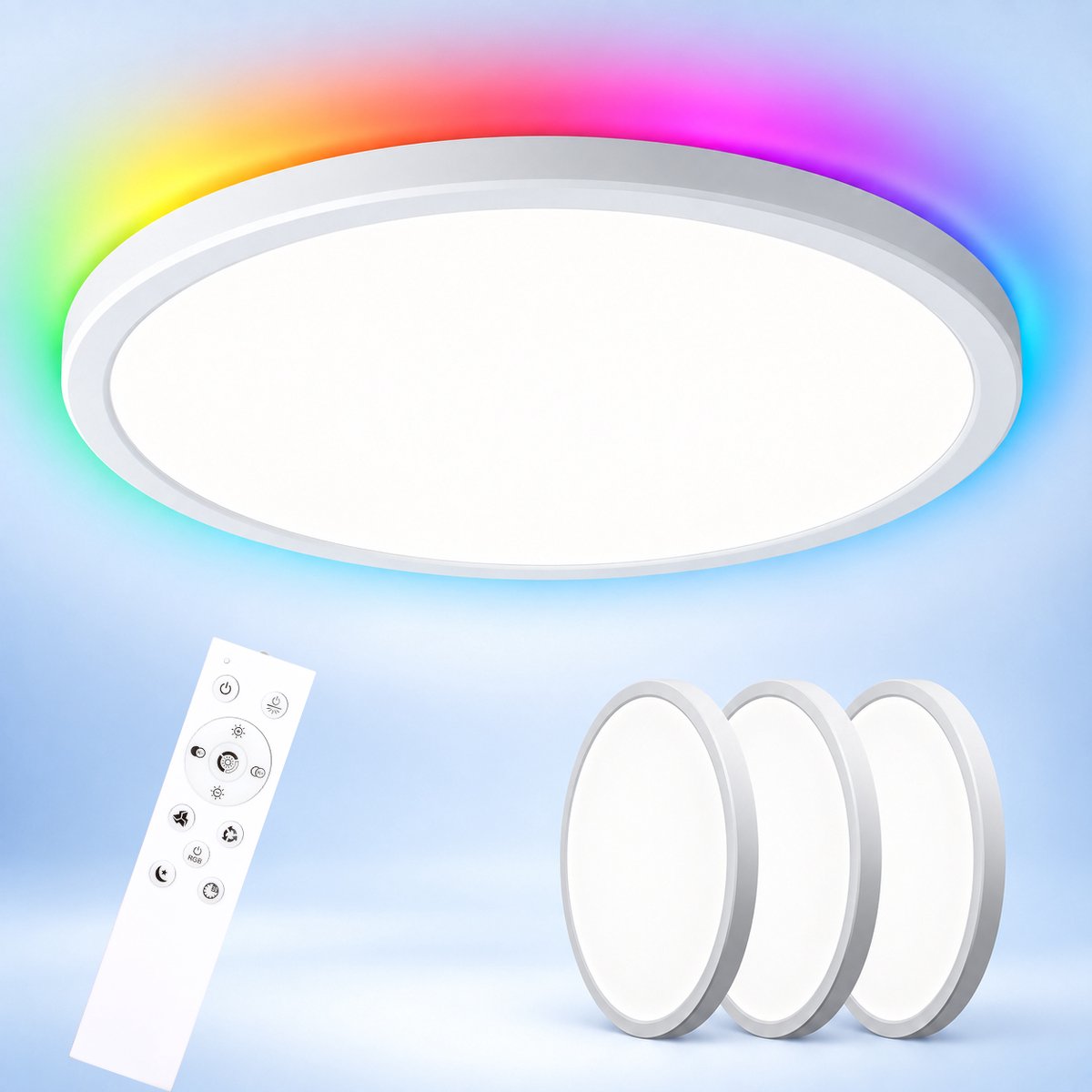 LOVHAUS 3 Stuks RGB LED Plafondlampen 30 cm - 24W 2400 lm - Dimbaar 3000-6500K - Afstandsbediening