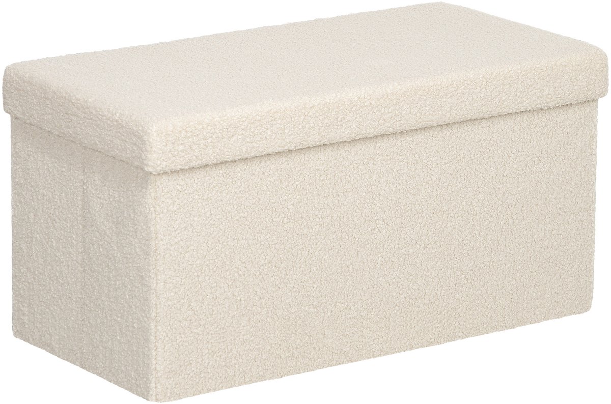 Homona Opbergbank - Met 84 L opbergruimte en deksel - Inklapbaar - 76 x 38 x 38 cm - Crèmewit