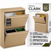 VEEHAUS Prullenbak Afvalscheiding 60 Liter (4x15L), 4 Vakken met Klep, Metaal, Keuken & Kantoor, Ivoor