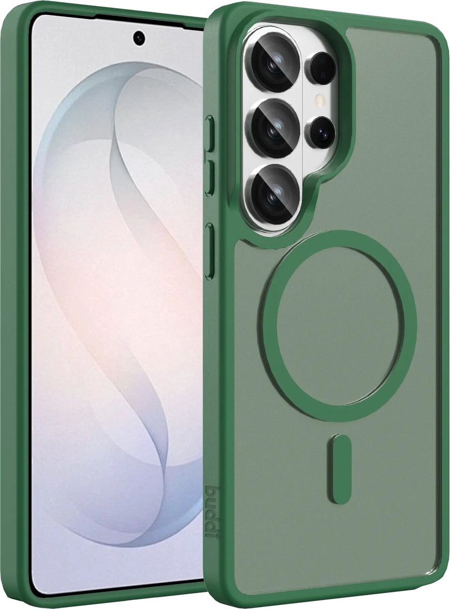 Buddi Frost Hoesje Geschikt voor Samsung Galaxy S26 Ultra - Mat Groen - MagSafe Back Cover - Matchende kleur - Shockproof - Slank