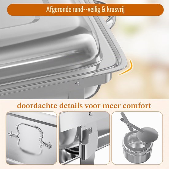 TLGREEN 9L Chafing Dish Roestvrijstalen - Warmhoudcontainer - 2 x 1/2 GN-containers - voor Catering Buffetten Feestjes scholen — afbeelding 3