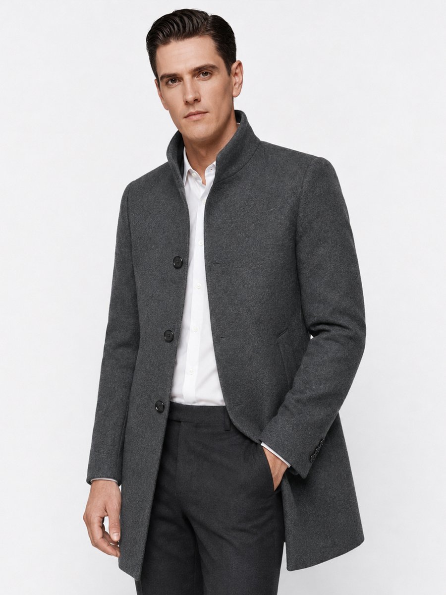 ALLTHEMEN Heren Wollen Mantel Lange Slanke Jas met Opstaande Kraag - Winter Zakelijke Jas - XS