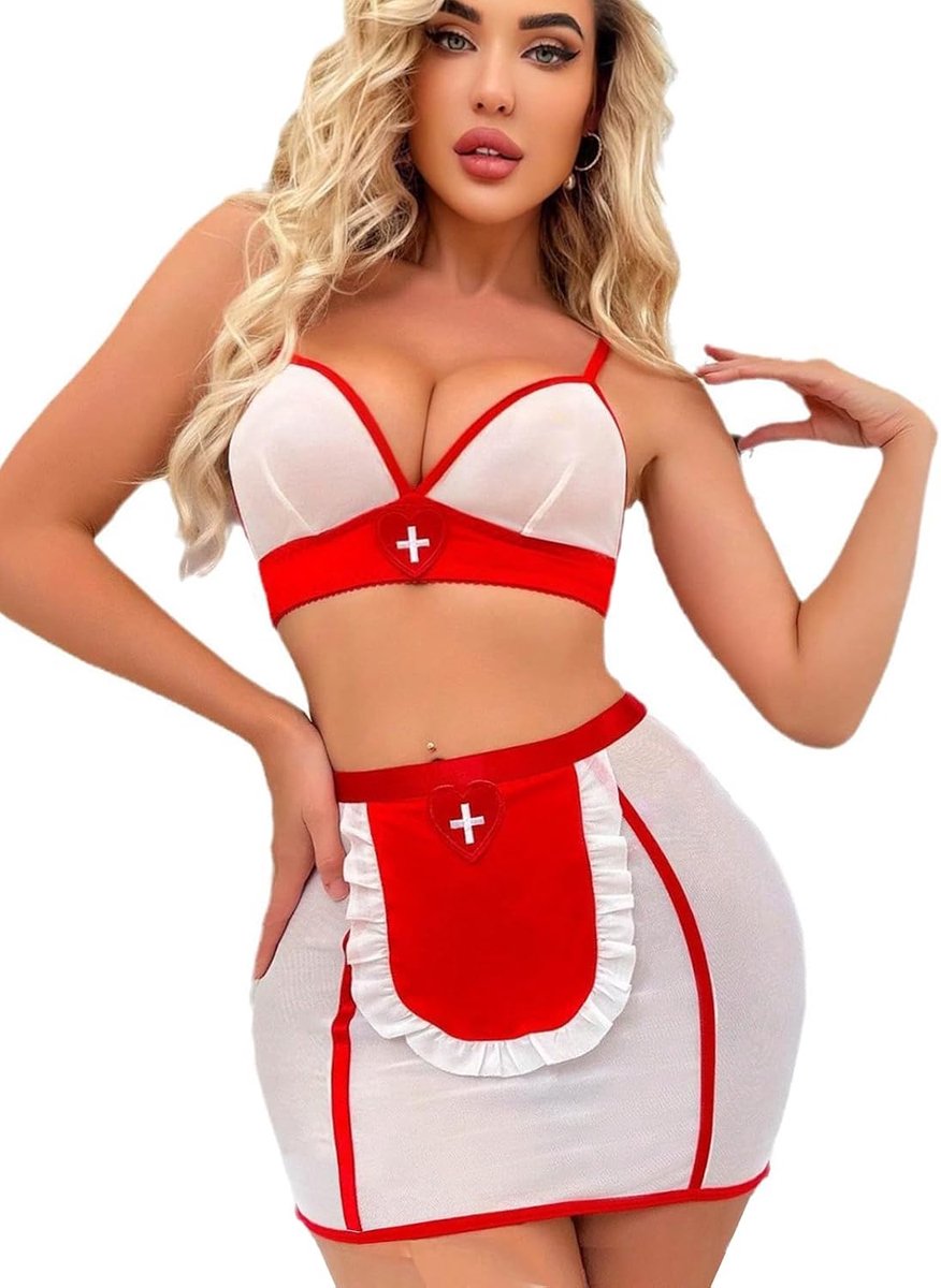 Dameskostuum verpleegster cosplay sexy aparte set kanten banden strik vrouwelijk design