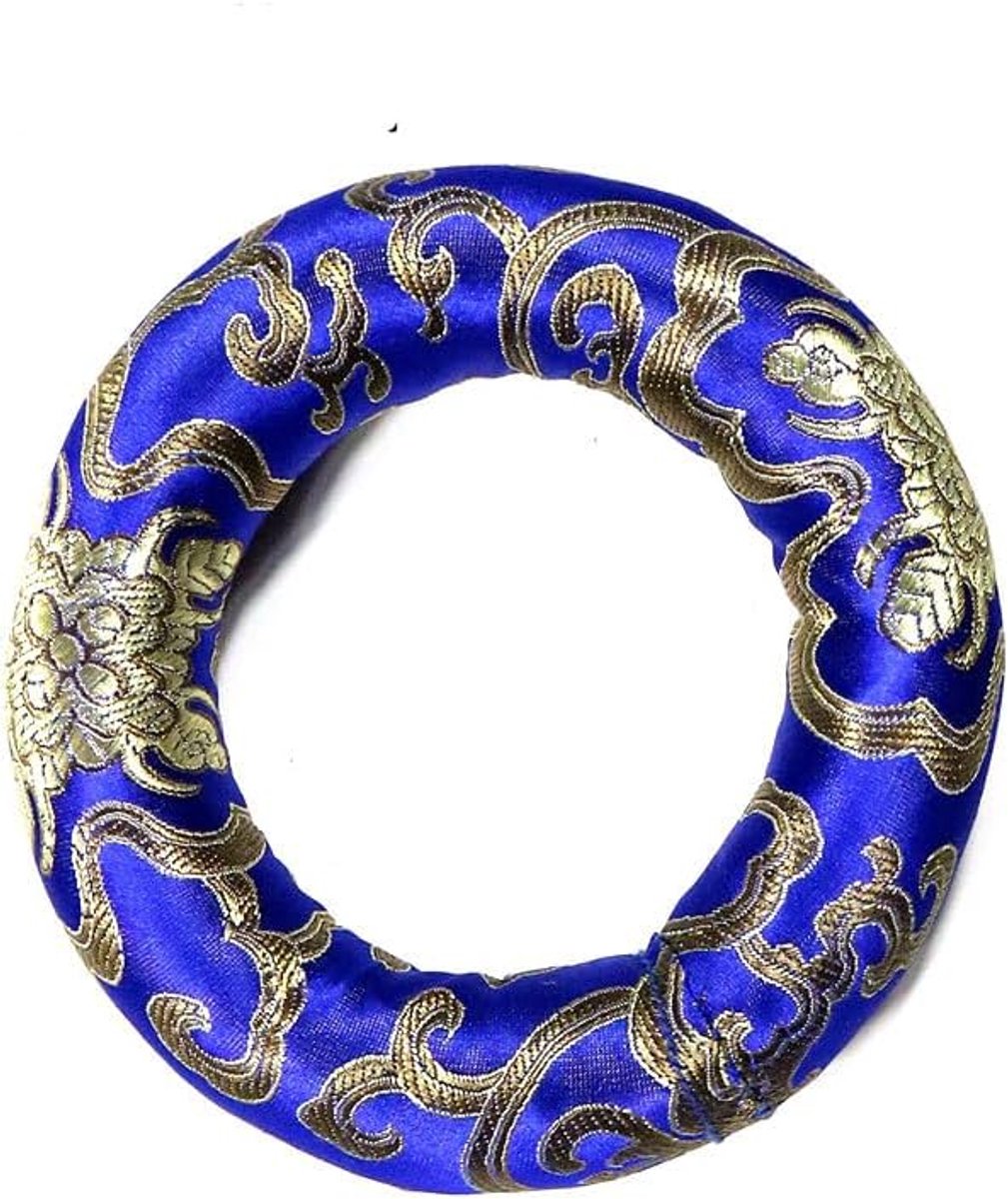 Klankschaal kussen, ronde holle ring, satijnen brokaat (blauw 12 cm (voor