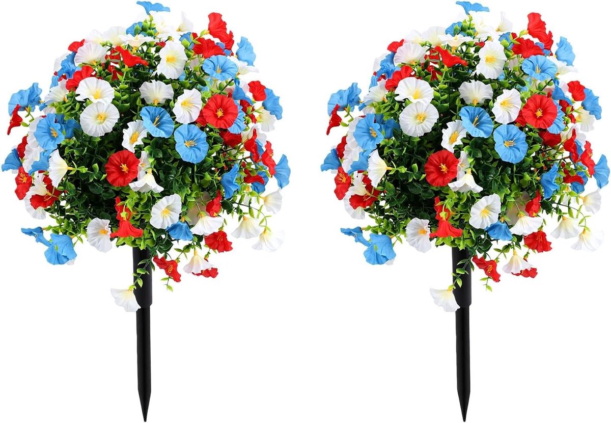 Kunstbloem met Staak, Lichtbestendige Rood-wit-blauwe Petunia's
