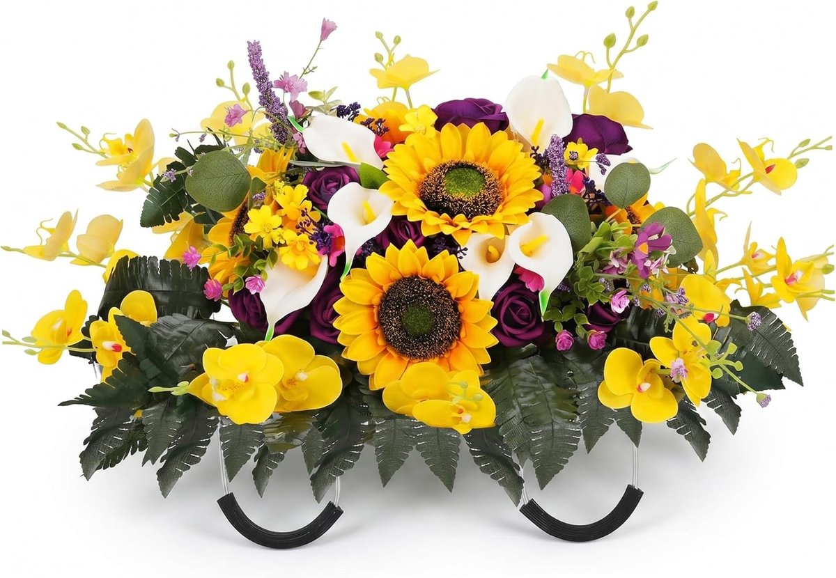 Bloem zadel Realisitc bloem zadels voor grafstenen kunstmatige begraafplaats bloemen voor graf | 65,59 x 33,78 cm.