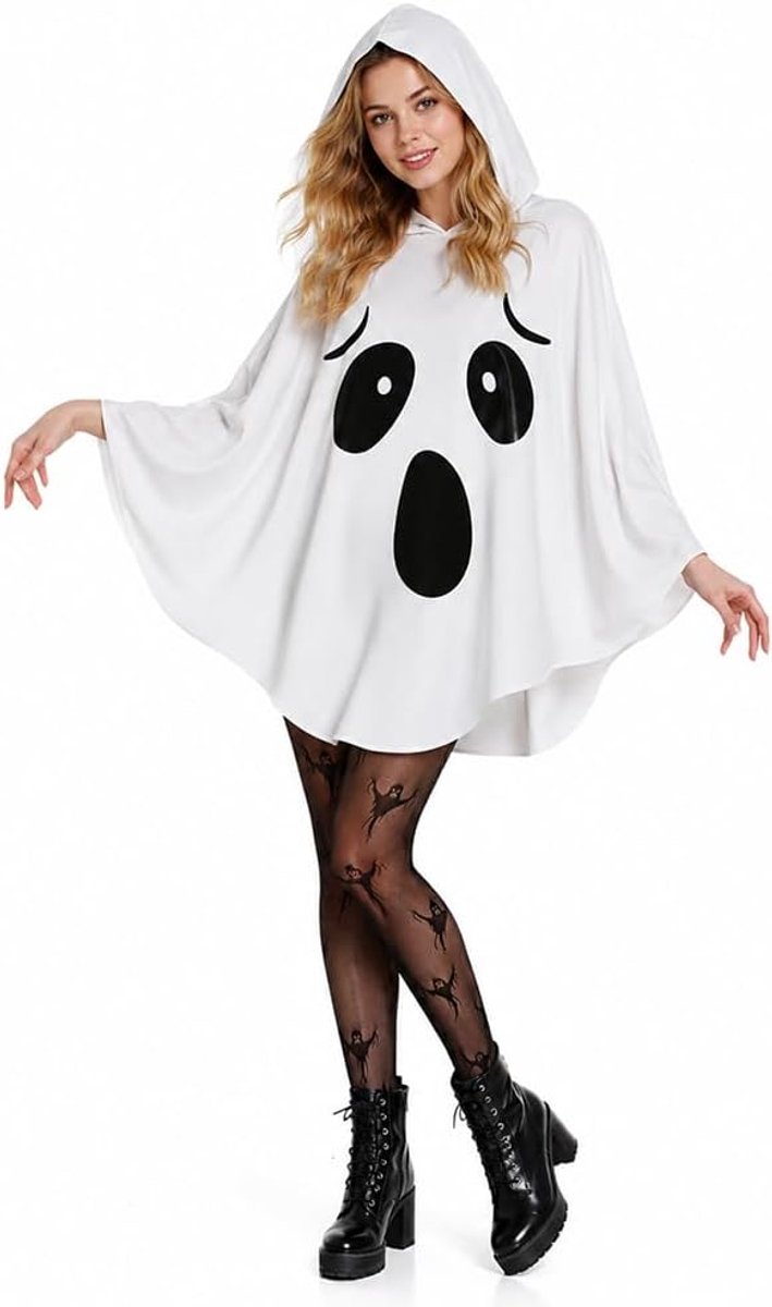 Geestcape met capuchon en geestkousen, Halloween-kostuum voor