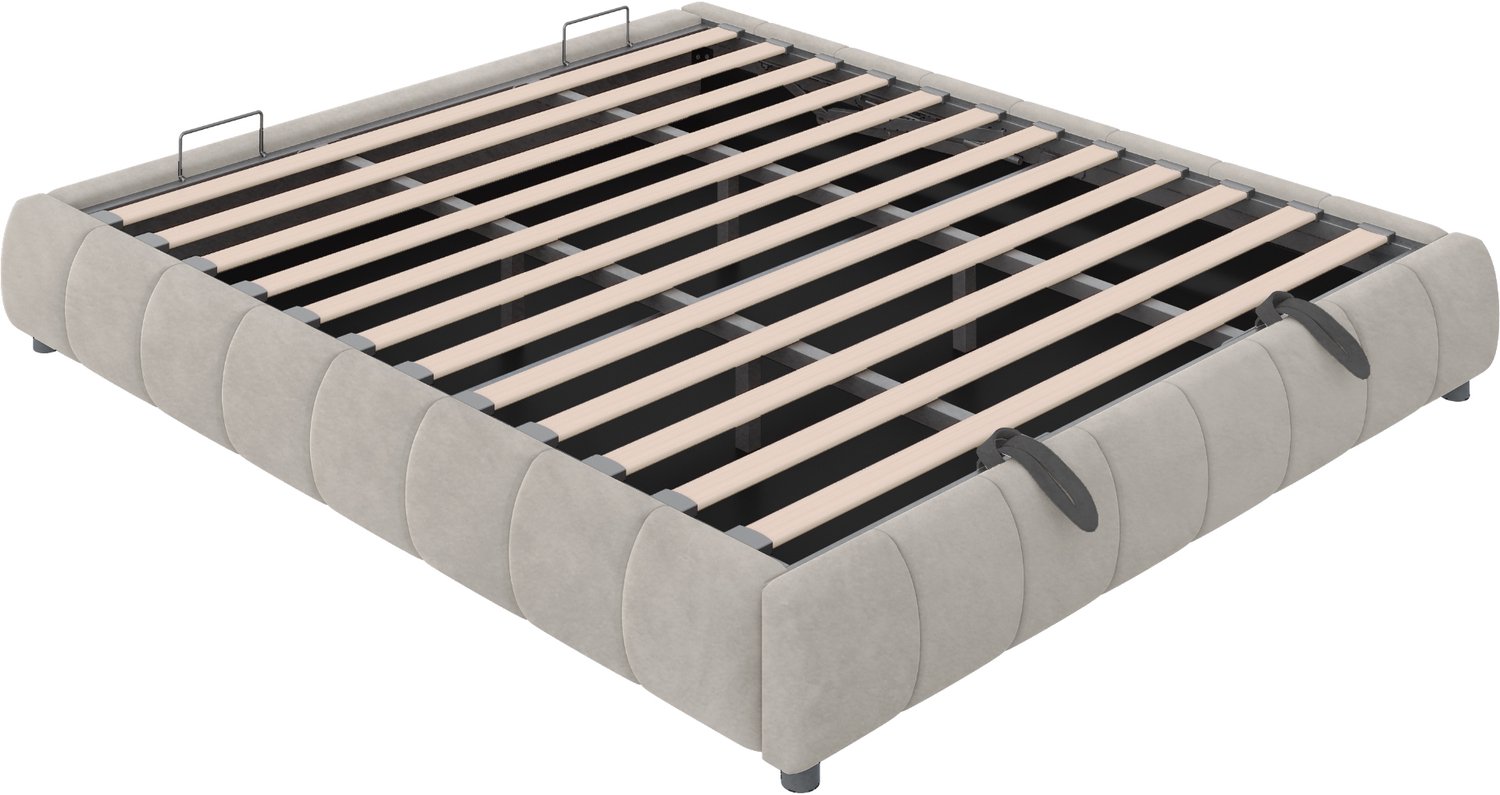 MUVANO Gestoffeerd bed 180 x 200 cm - bed zonder hoofdbord met hydraulische opbergruimte, witte ledlichtstrip, fluwelen bekleding, beige