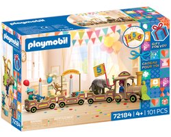 Playmobil verjaardagstrein speelgoedset met dieren en sti...