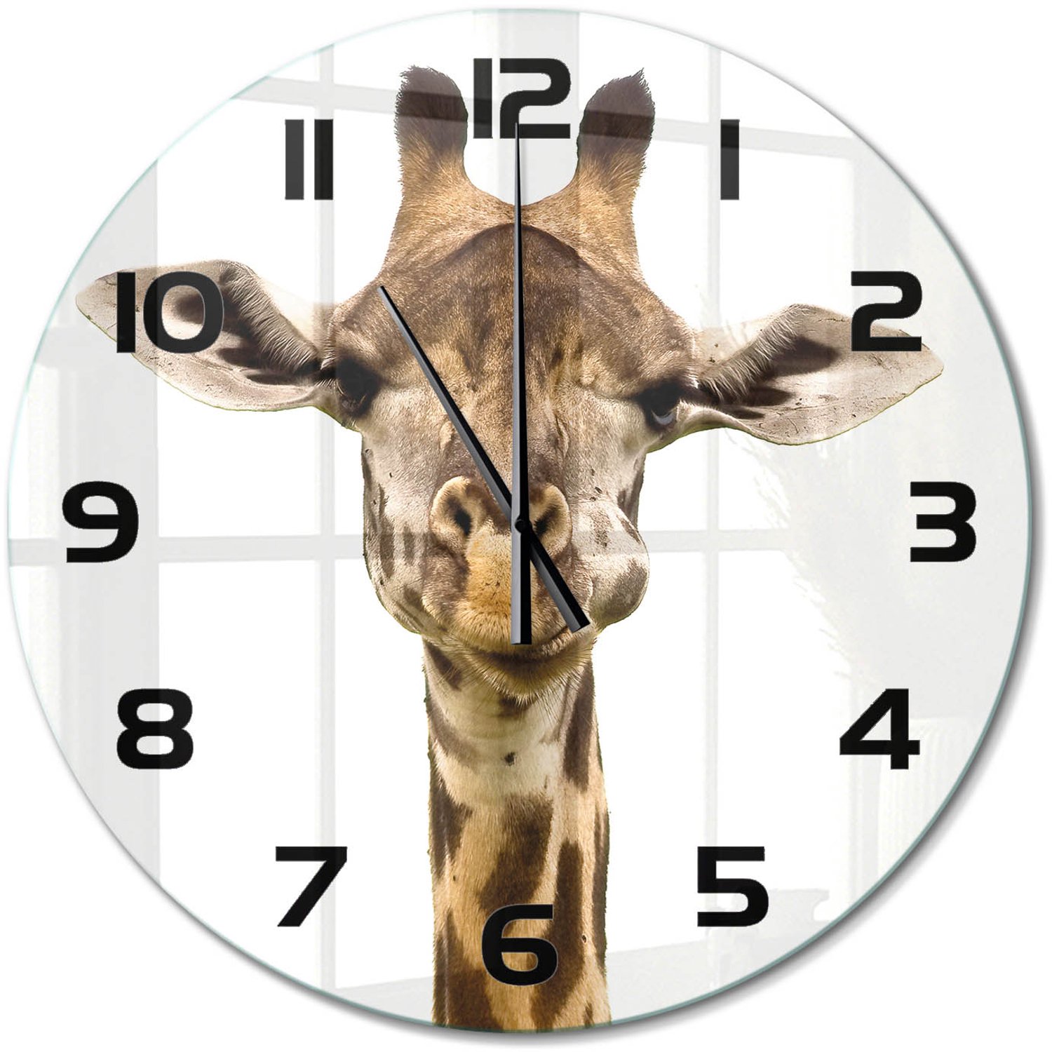 TULUP Wandklok - Giraffe Moderne Wandklok Glas - fi60 cm - Bruin Wandklok Glas Decoratie - Zwarte handen - Ronde Klok - Glazen Wandklok Design - Klok Glas Met Opdruk