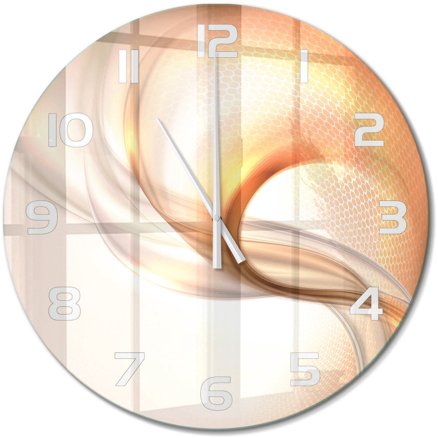 TULUP Wandklok - Abstracte achtergrond Moderne Wandklok Glas - fi60 cm - Oranje Wandklok Glas Decoratie - Witte handen - Ronde Klok - Glazen Wandklok Design - Klok Glas Met Opdruk