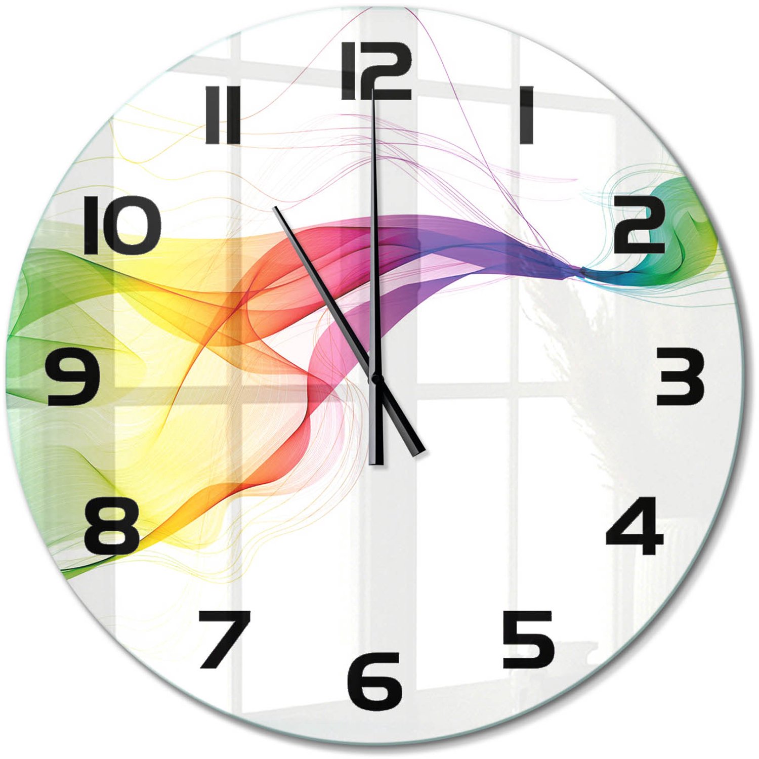 TULUP Wandklok - Kleurrijke abstractie Wandklok Glas Decoratie - fi60 cm - Veelkleurig Gekleurde Glazen Klok - Zwarte handen - Ronde Klok - Klok Glas Met Opdruk - Moderne Wandklok Glas