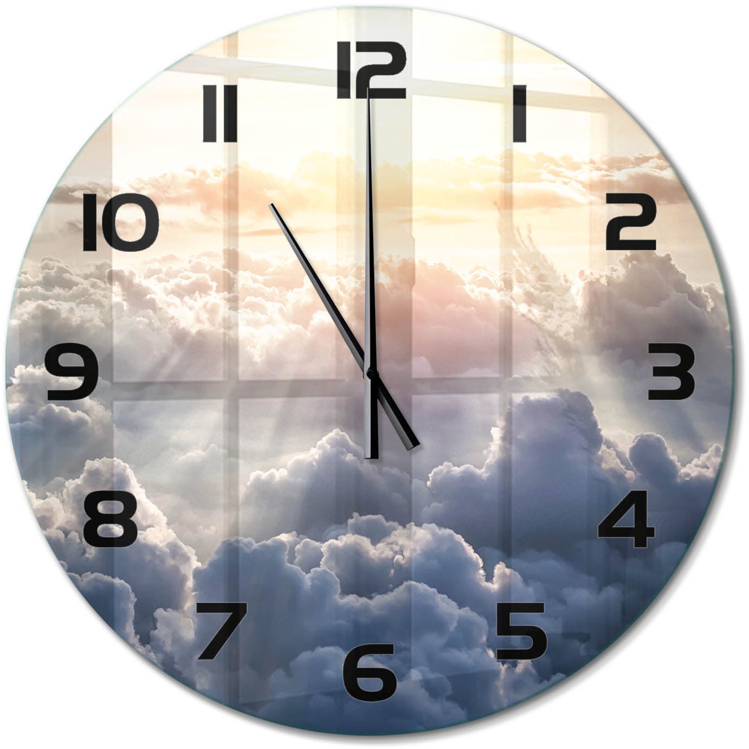 TULUP Wandklok - Wolken gezien vanuit vogelperspectief Moderne Wandklok Glas - fi60 cm - Geel Wandklok Glas Decoratie - Zwarte handen - Ronde Klok - Glazen Wandklok Design - Klok Glas Met Opdruk