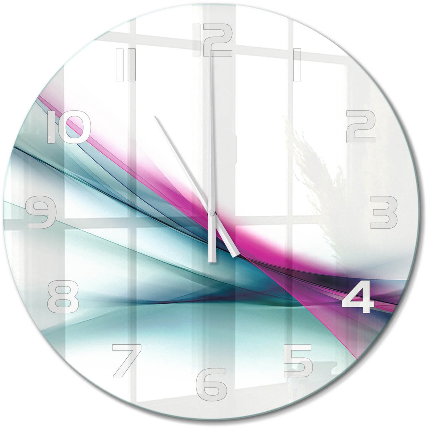TULUP Wandklok - Golfabstractie Moderne Wandklok Glas - fi60 cm - Veelkleurig Wandklok Glas Decoratie - Witte handen - Ronde Klok - Glazen Wandklok Design - Klok Glas Met Opdruk