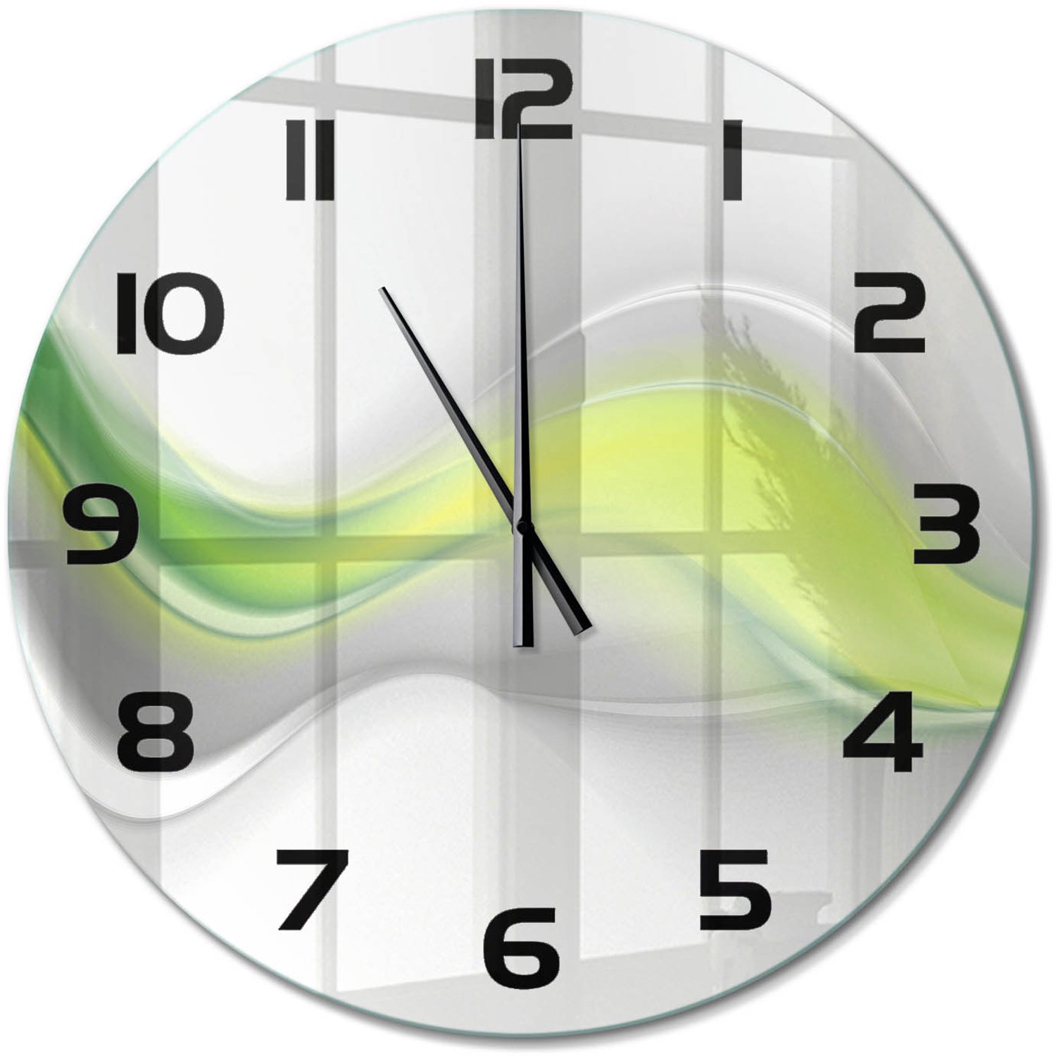 TULUP Wandklok - Golfabstractie Glazen Wandklok Design - fi60 cm - Groente Klok Glas Met Opdruk - Zwarte handen - Ronde Klok - Wandklok Glas Met Motief - Decoratieve Glazen Klok